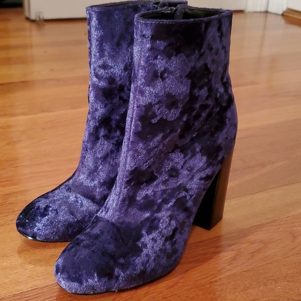 Rebecca Minkoff Bojana Too Blue Velvet Ankle Boots